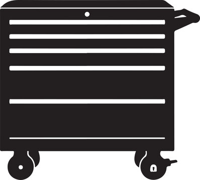 Tool chest or rolling tool cart in silhouette white background..