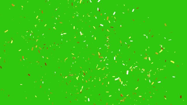 Gold confetti explosion and falling particles animation isolated on green screen for celebration and holiday overlay.