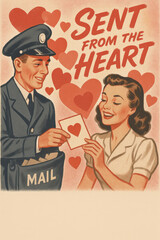 Retro Valentine's Day mailman delivering a love letter