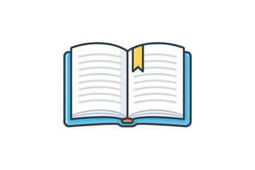 A cute, colorful icon of an open book with a flat/cartoon-style bookmark, typical for modern mobile apps, stickers, or educational interfaces.