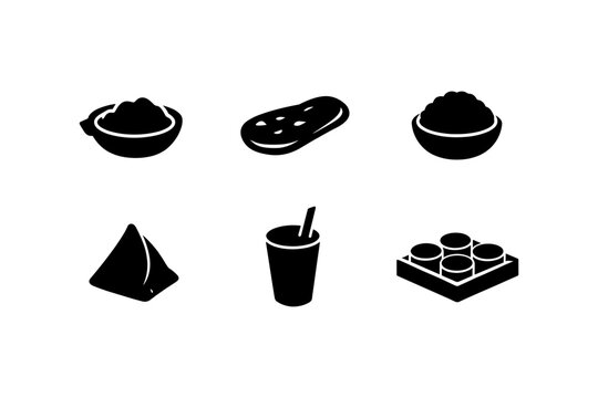 Minimalist icons of popular indian snacks and drinks