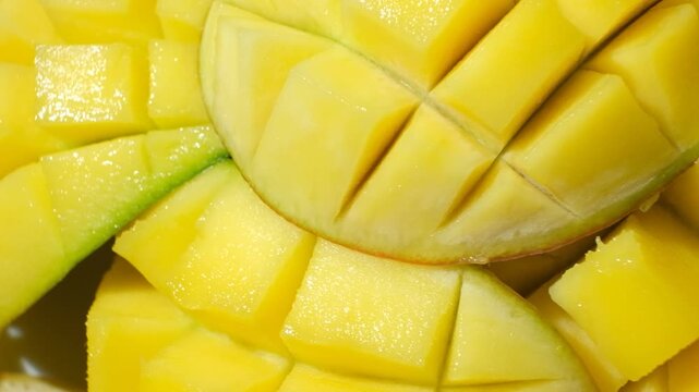 Fresh Tropical Mango Cut into Cubes, Healthy Food Concept
