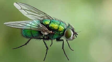 Macro Close-up of a Shiny Green Blowfly with Vibrant Iridescent Exoskeleton