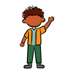 Friendly Young Boy Waving in Hand-Drawn Style