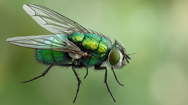 Macro Close-up of a Shiny Green Blowfly with Vibrant Iridescent Exoskeleton