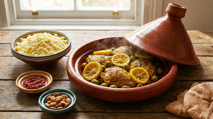 Tajine marocain de poulet au citron et olives vertes