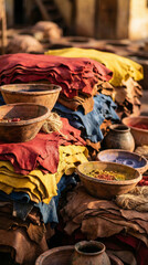 Cuir marocain teint &agrave; la main avec bols de pigments naturels