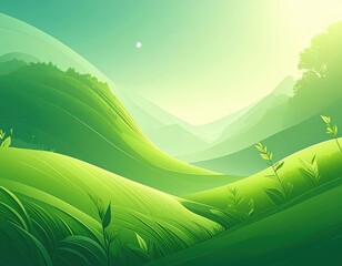 Obraz premium Lush Green Rolling Hills Under Soft Sunlight in Serene Landscape