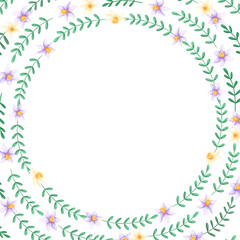 Obraz premium Daffodils frame template. Watercolor illustration of spring flowers in a simple childlike style. Design for Easter, Mother's Day and birthday cards.