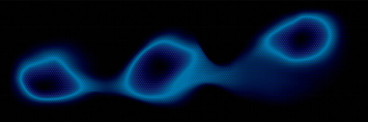 Abstract blue and black color technology background with halftone effect and glowing light. Vector illustration.