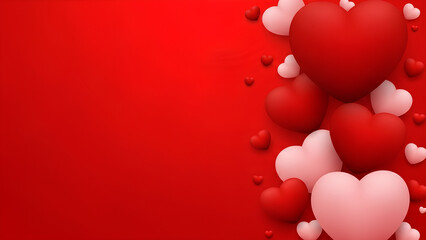 Vibrant red and pink hearts on red background for Valentine's Day