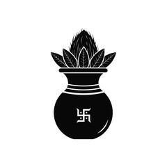 Puja kalash sacred ritual pot silhouette icon vector illustration