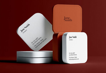 Square Business Card Display Mockup