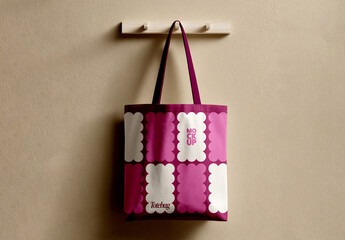 Tote Bag Mockup Hanging on Wall Hook