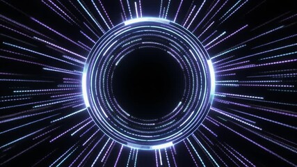 Ai orchestration matrix forming luminous data stream digital pattern neon circular tunnel glowing concentric interface and radial - Powered by Adobe