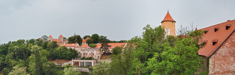 Panorama of Castle Veveri, typical well preserved medieval Czech architecture