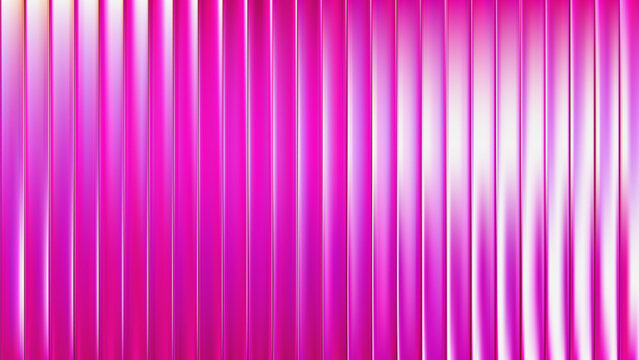 Glass fractal pink gradient pattern with neon effect and vertical light. Ribbed lines background for soft texture and vibrant abstract beauty through blur. Dark fluted futuristic wallpaper.