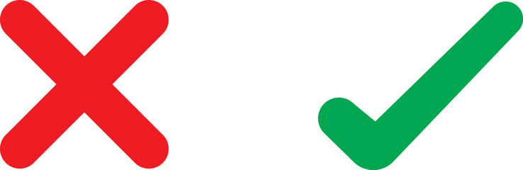 Obraz premium yes and no vector icon, Approved disproved icon, on and off symbols, Green checkmark and red cross symbols for approval and rejection status transparent background