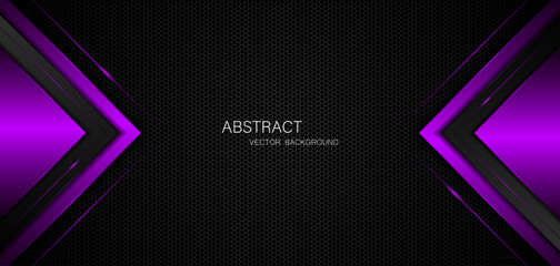 Abstract black and purple polygons on dark steel mesh background. with free space for design. modern technology innovation concept background