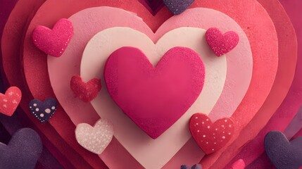 layered heart shapes in pink tones, romantic love abstract illustration background
