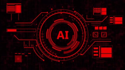 Futuristic AI digital HUD interface processing complex data through a glowing cyan holographic display - 4K digital animation - Powered by Adobe