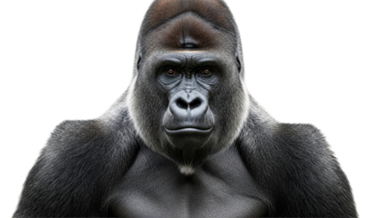 Powerful silverback gorilla portrait with a commanding gaze, symbolizing strength and wild nature for various educational, conservation, and wildlife themed projects