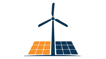 A graphic illustration showing a wind turbine combined with solar panels representing clean energy sources