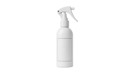 A versatile white plastic spray bottle with an adjustable trigger nozzle offering a minimalist blank label area suitable for various product packaging and household cleaning applications