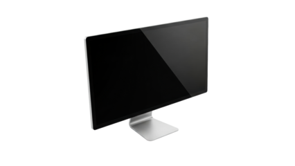 A sleek modern computer monitor with a blank black screen provides a versatile digital canvas for showcasing websites, applications, and corporate presentations in a professional setting