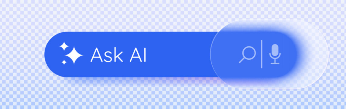 Trendy glassmorphism generative Ask AI button. Artificial intelligence concept. Web user interface element for ui ux design. Transparent button in the glass morphism style. Vector illustration.