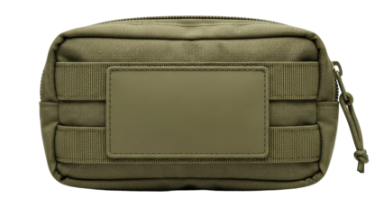 Olive green military style tactical utility pouch with a blank patch is perfect for displaying product branding and outdoor adventure gear in retail and online marketing campaigns