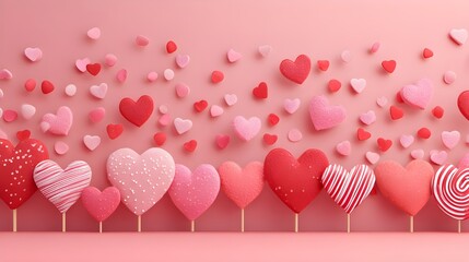 pink heart balloons floating on soft background, romantic valentine celebration concept