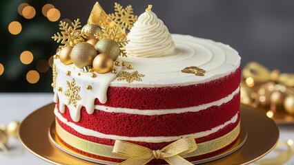 Elegant red velvet cake with gold decorations