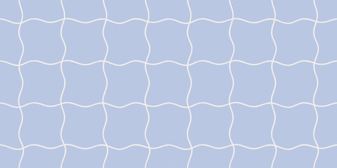 Seamless wavy grid pattern in soft blue and off-white. Geometric background. Mesh banner