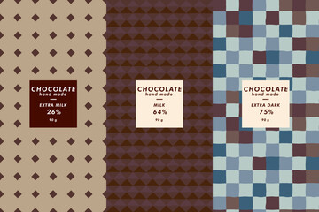 Vector set of templates contemporary geometry cover and patterns for chocolate and cocoa packaging. Colorful modern backgrounds