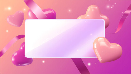 Valentine's Day sale banner background, Blank ticket template with floating 3D hearts, coupon mockup with white copy space, discount voucher, Promo code layout for retail and e-commerce marketing.