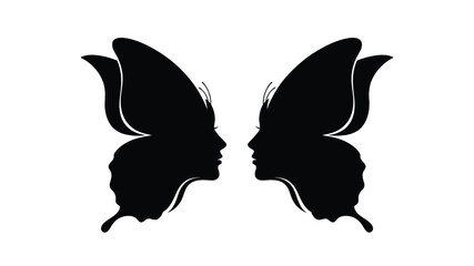Elegant silhouette of two faces merging into a butterfly shape © HN2.00