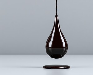 black crude oil drop falling onto dark reflective surface, minimal composition, dramatic highlight, clean background with large copy space, energy crisis and oil price volatility concept