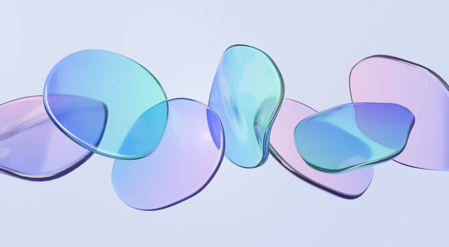 Gradient glass holographic dynamic crystal acrylic abstract futuristic pastel composition background. liquid trand creative art smooth fluid motion design. 3D render illustration.