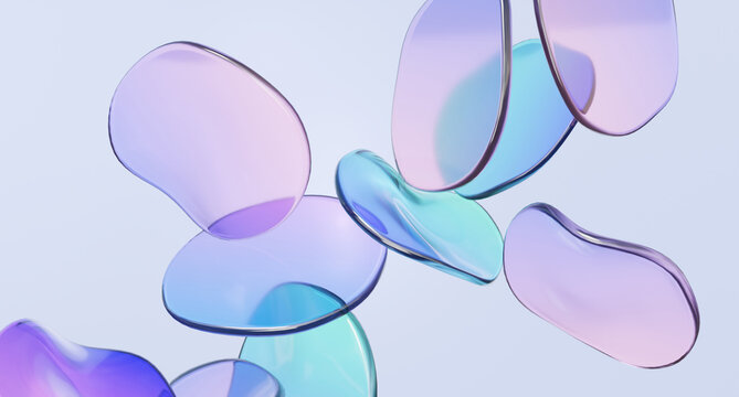 Acrylic abstract futuristic pastel background trand gradient glass holographic dynamic crystal creative art smooth fluid motion. 3D render illustration.