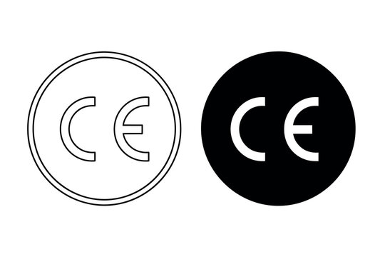 Black and white ce mark icons in circle shapes