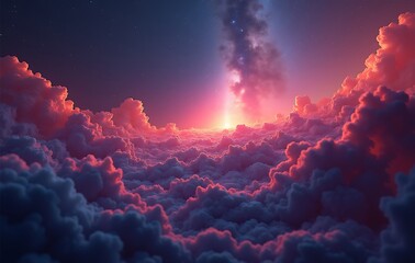 Majestic Cosmic Dreamy Clouds Horizon Radiant Purple Gold Luminescence Background