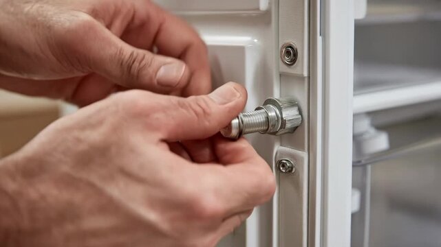 Medium shot capturing the process of fitting replaceable door seals on a French door fridge ensuring tight closure and better temperature control
