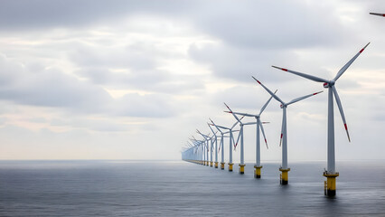 Offshore wind farm in the ocean with multiple turbines