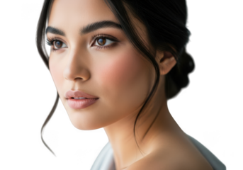 Closeup of a beautiful woman isolated on transparent background looking away
