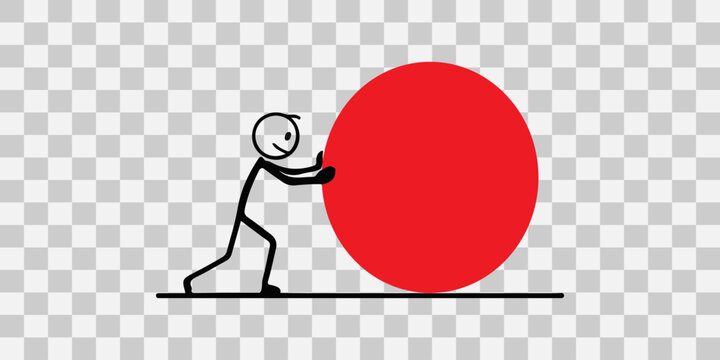 Man pushing a big red ball