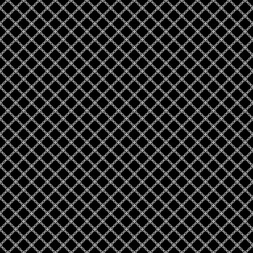 Seamless surface pattern design with black grid on white background. Ethnic embroidery. Patchwork wallpaper. Quilted motif. Digital paper with retro ornament for textile print, page fill.