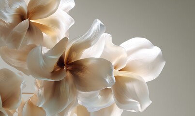 Ethereal Abstract Floral Forms in Soft Cream and Gold