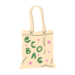 Eco grocery bag icon. Reusable shopping bag, no waste paper bag for groceries, flat cartoon design. Zero waste textile shopping bag