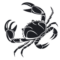 Clean crab silhouette vector in classic front view with smooth solid black shape and balanced symmetry. Ideal for logos, tattoos, signage, apparel printing, decals, packaging, and laser cutting projec